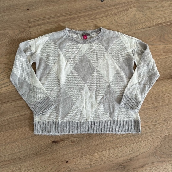 Vince Camuto Womens Gray Geometric Argyle Crew Neck Fuzzy Sweater Size Small - Picture 5 of 9